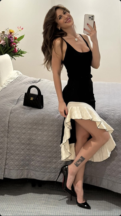 A Line Slit Birthday Dress Ruffle Summer Dress J7387