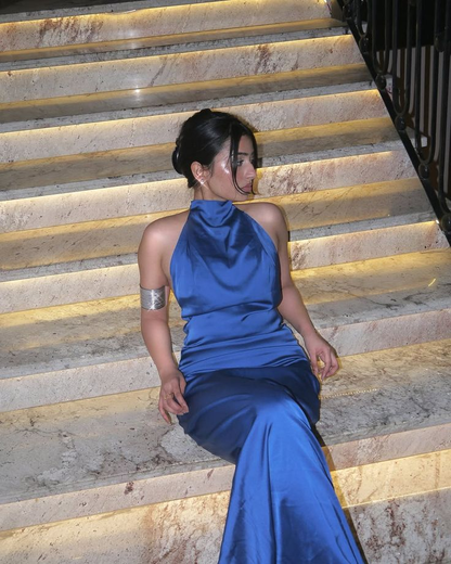 Neckholder Meerjungfrau Satin Abendkleid Formales Partykleid J6846