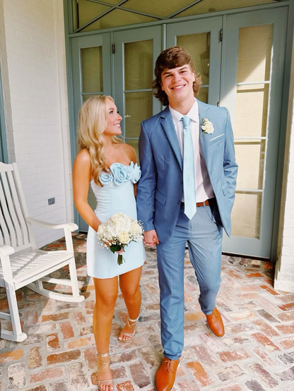 Strapless Blue Sheath Short Homecoming Dress With 3d Flower J6859