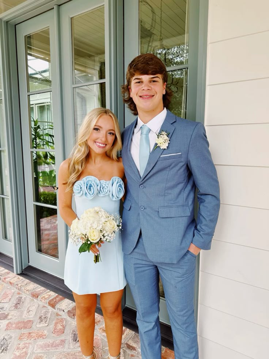 Strapless Blue Sheath Short Homecoming Dress With 3d Flower J6859