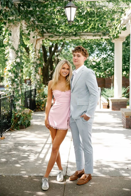 Pink Sheath Short Homecoming Dress With Lace Ruffle J6860