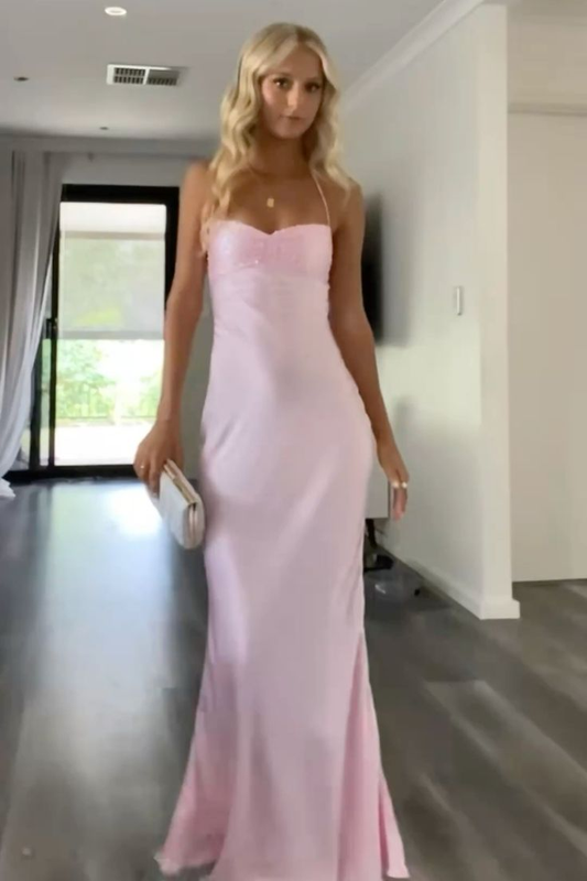 Mermaid Pink Satin Prom Dress Formal Evening Party Dress J6861