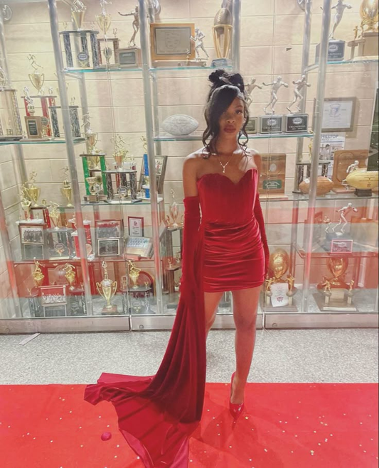 Sweetheart Red Sheath Short Birthday Dress With Train J6871