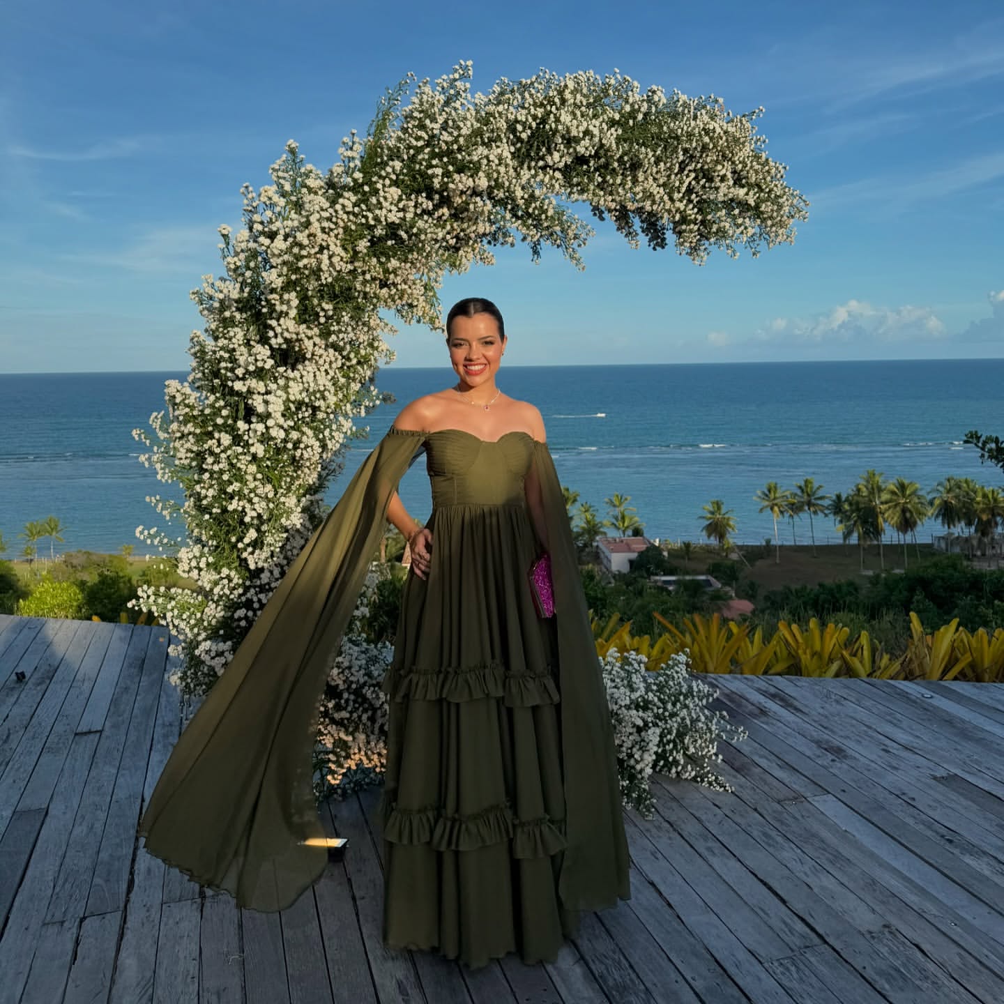 Dunkelgrünes A-Linien-Kleid für Hochzeitsgäste aus Chiffon, formelles Kleid J6878