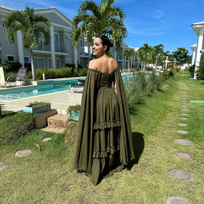 Dunkelgrünes A-Linien-Kleid für Hochzeitsgäste aus Chiffon, formelles Kleid J6878