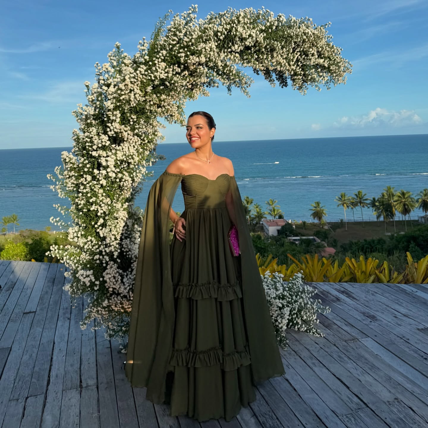 Dunkelgrünes A-Linien-Kleid für Hochzeitsgäste aus Chiffon, formelles Kleid J6878