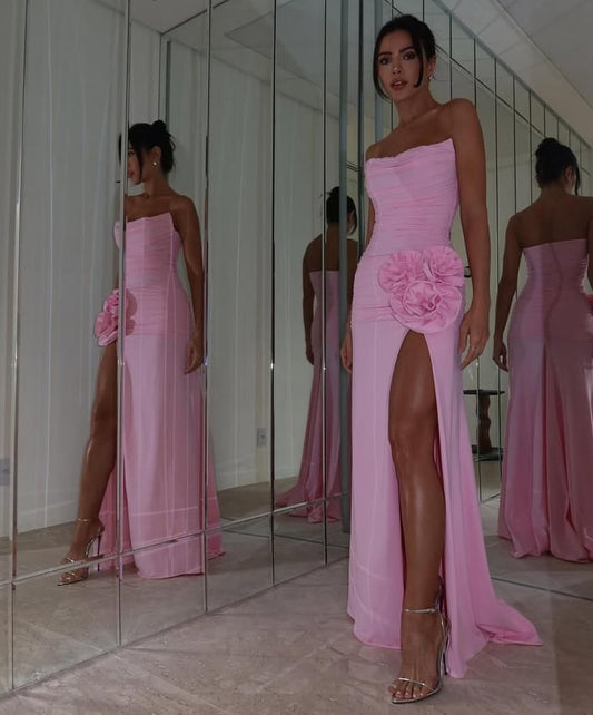 Strapless Sheath Pink Evening Dress Formal Prom Dress J6884
