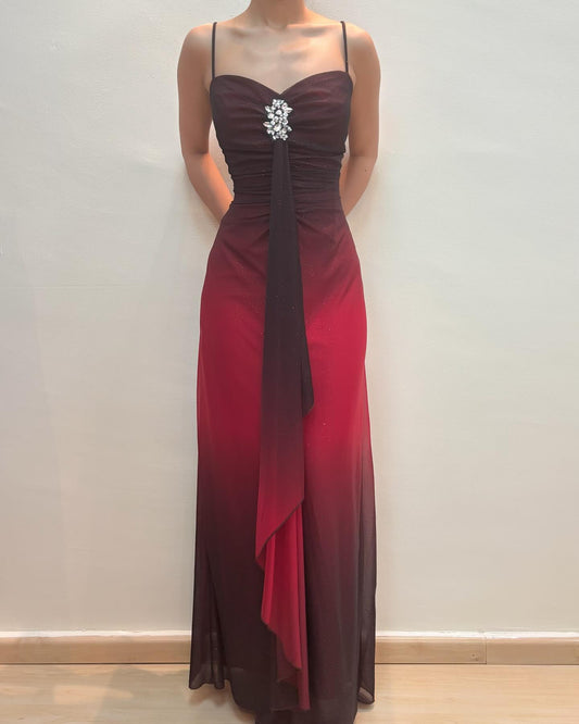 Spaghetti Straps Burgundy Gradient Prom Dress Chiffon Vintage Dress J6887