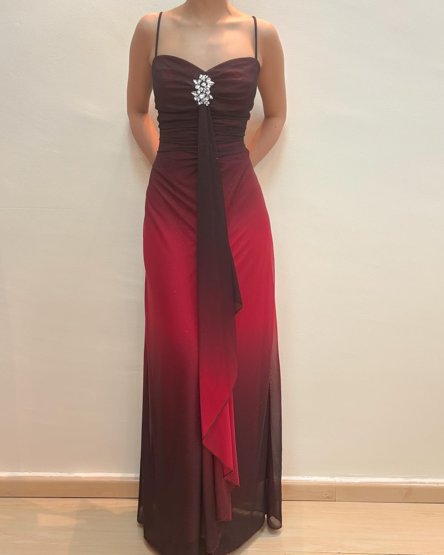 Spaghetti Straps Burgundy Gradient Prom Dress Chiffon Vintage Dress J6887