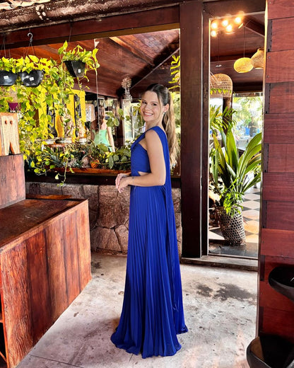 Robe de mariée plissée bleu roi en mousseline de soie J6897