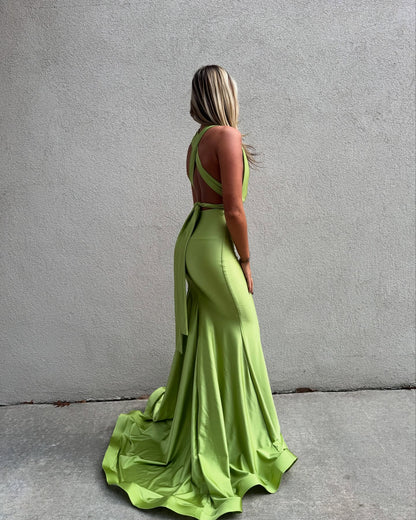 Robe de bal sirène verte dos nu, robe de soirée formelle J6898