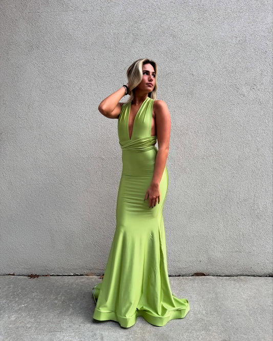 Rückenfreies grünes Meerjungfrau-Ballkleid, formelles Partykleid J6898