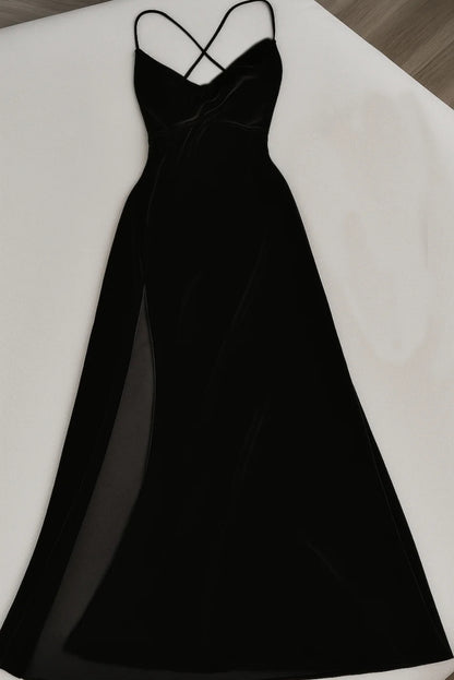 Robe de soirée fourreau noire sexy longue avec fente J8826