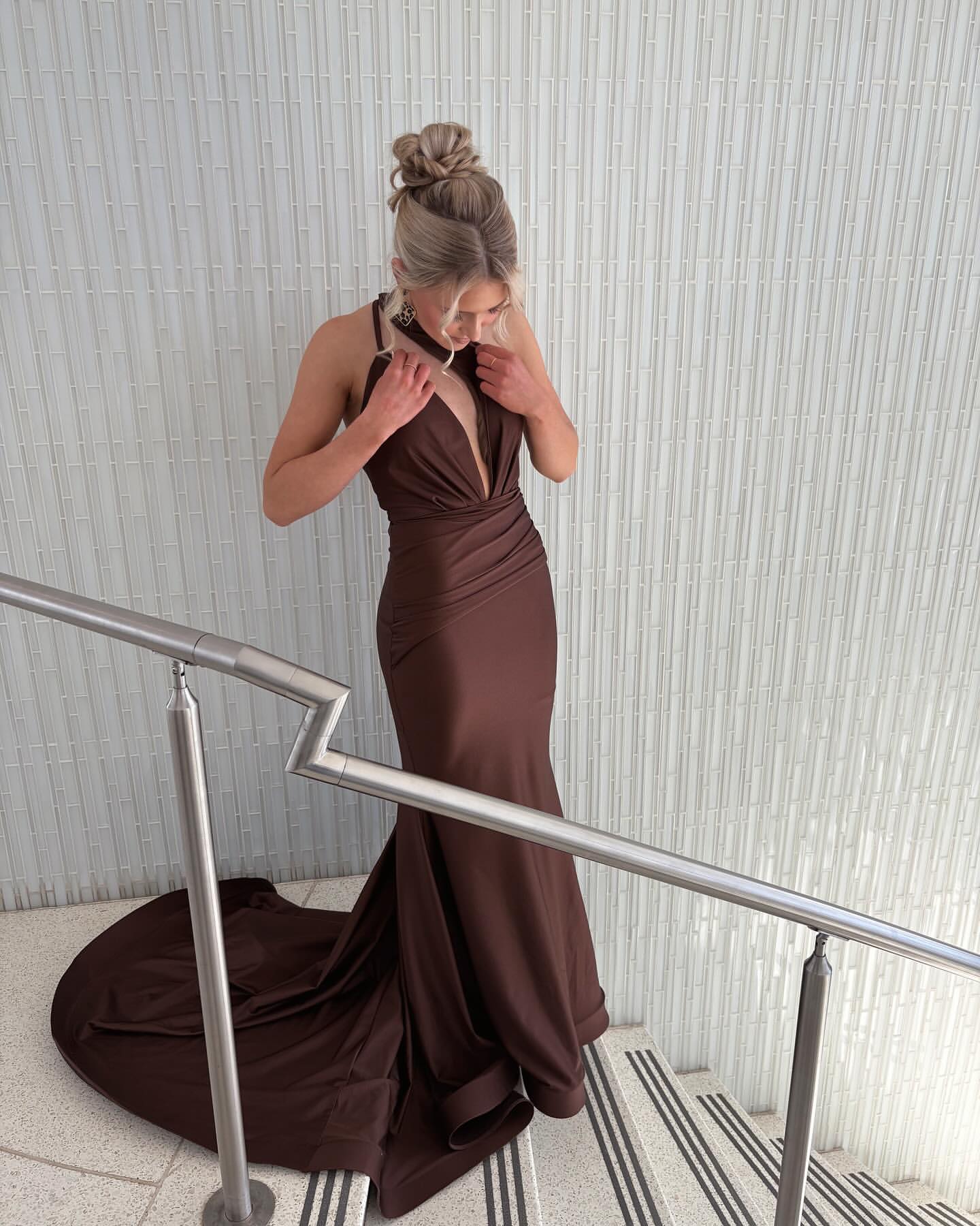 Abendkleid im Meerjungfrau-Stil mit einer Schulter, Dunkelrot, J6901