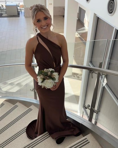 Abendkleid im Meerjungfrau-Stil mit einer Schulter, Dunkelrot, J6901