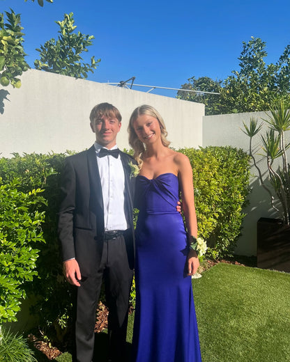 Strapless Royal Blue Satin Prom Dress Sheath Formal Party Dress J6904