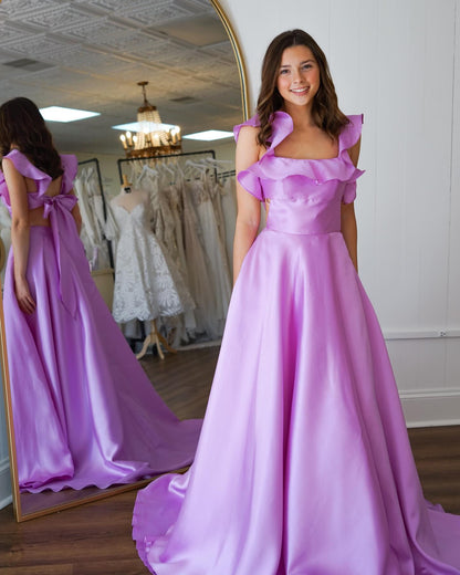 Robe de bal trapèze en satin à volants, robe de soirée formelle J6907