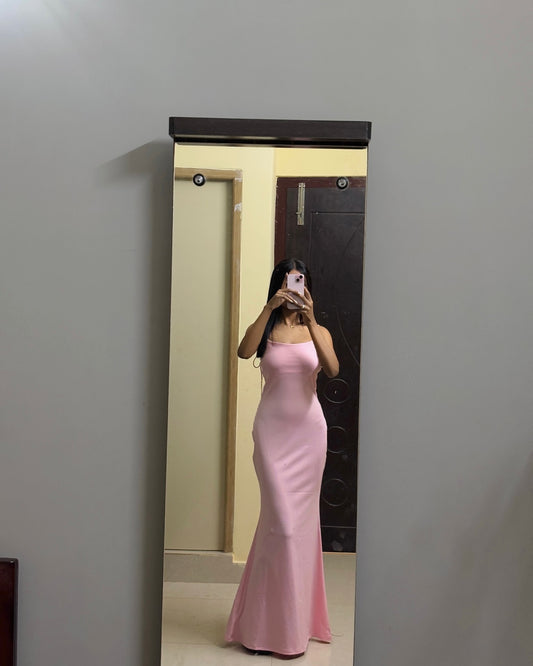 Spaghetti Straps Pink Mermaid Prom Dress Birthday Outfit J6911