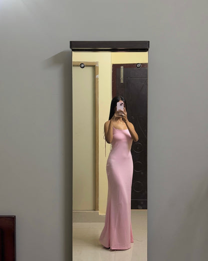 Robe de bal sirène rose à bretelles spaghetti, tenue d'anniversaire J6911