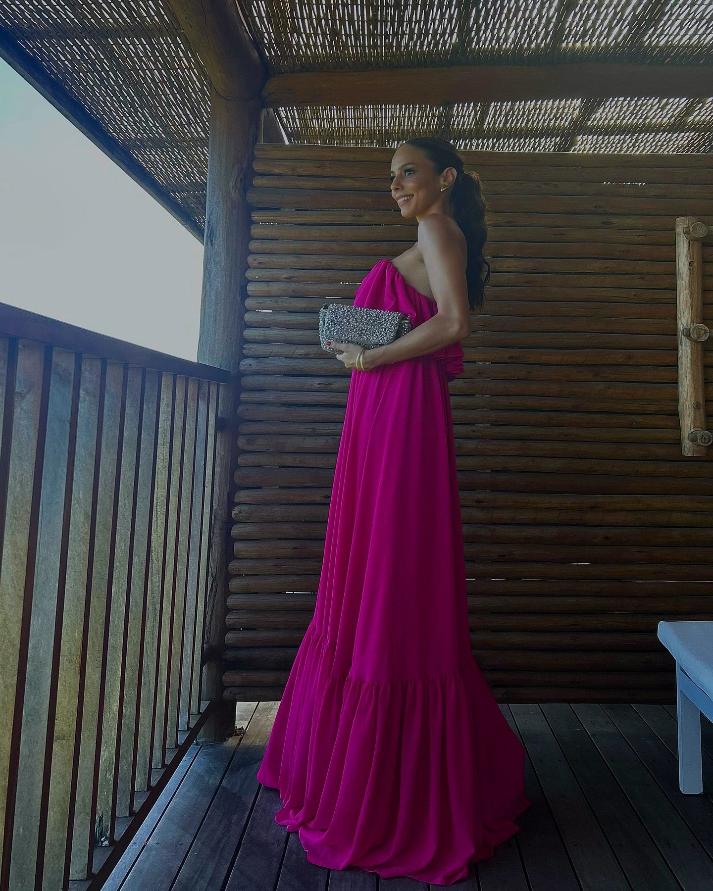 Robe de soirée de mariage trapèze à volants en mousseline de soie J6912