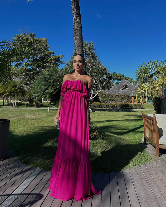 Robe de soirée de mariage trapèze à volants en mousseline de soie J6912