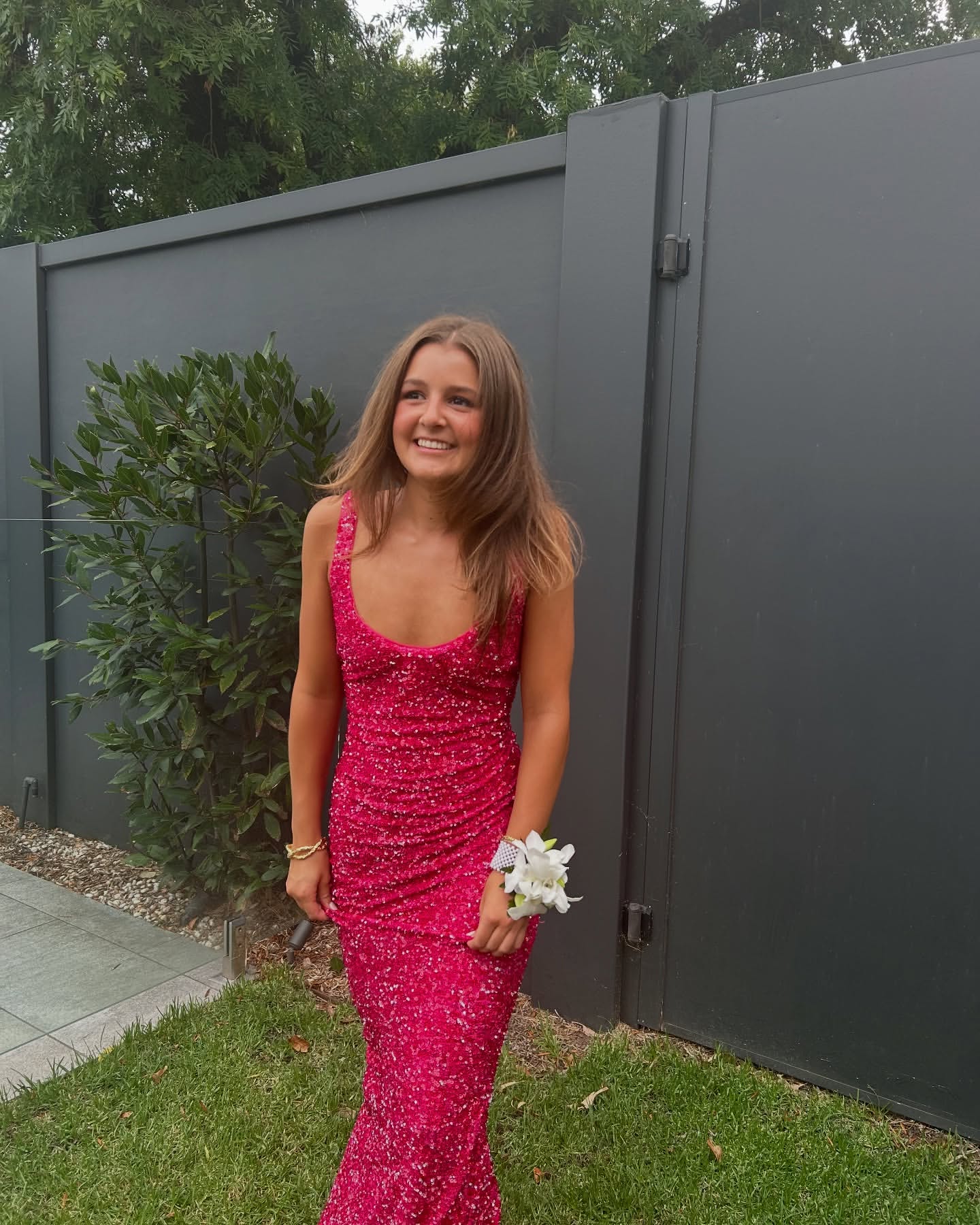 Hot Pink Pailletten Meerjungfrau Ballkleid Formales Abendkleid J6924