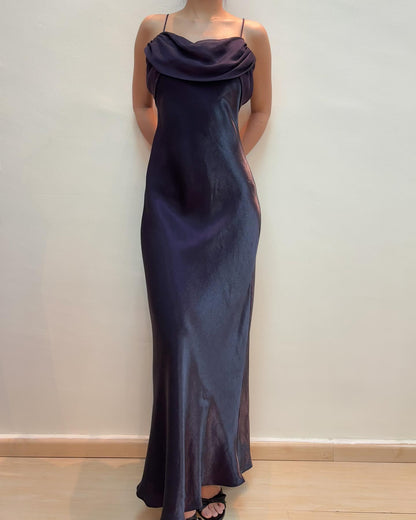Spaghetti Straps Dark Purple Prom Dress Vintage Evening Dress J6926