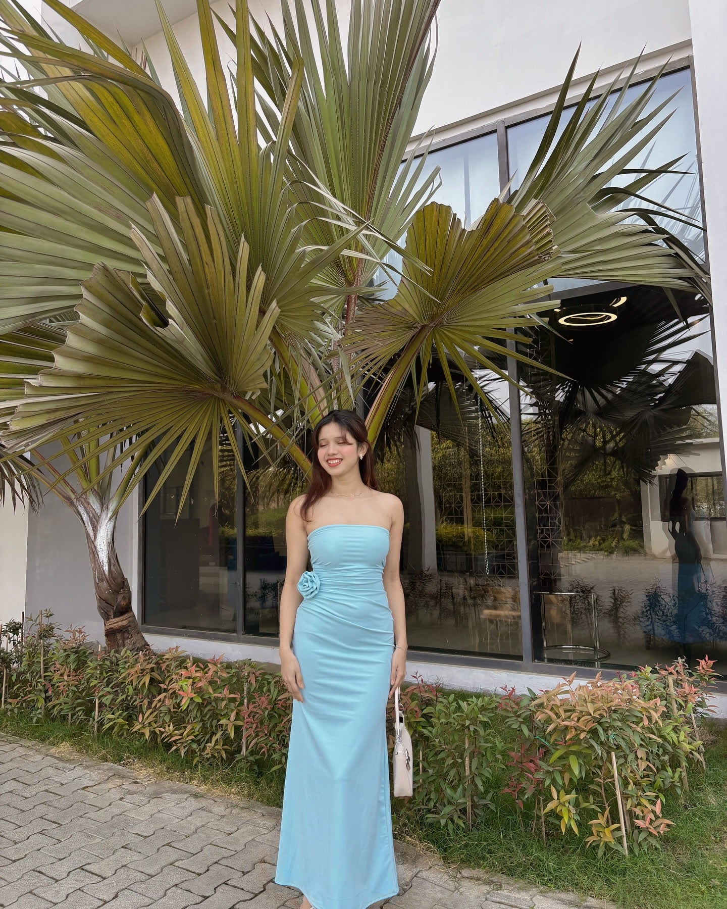 Strapless Sheath Prom Dress Blue Summer Outfit J6927