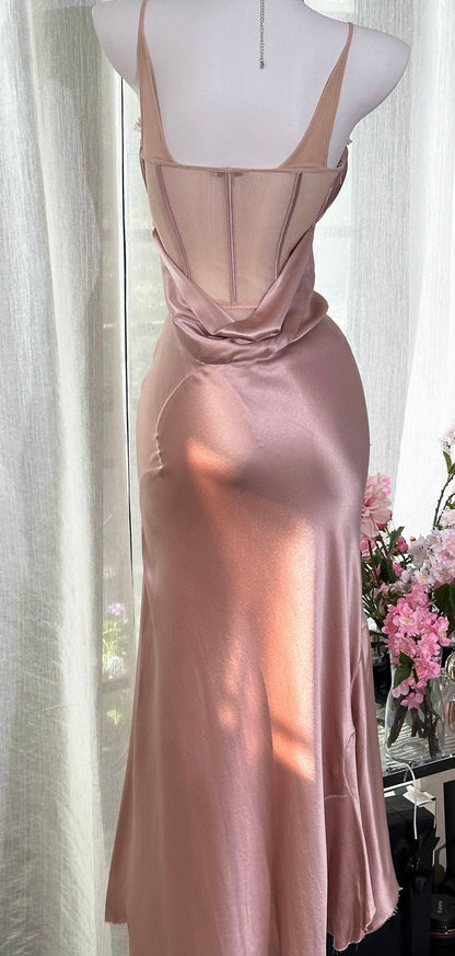 Spaghetti Straps Pink Mermaid Prom Dress Vintage Evening Dress J6940