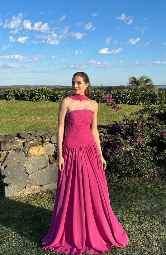 Robe de mariée trapèze en mousseline de soie, robe de bal sans bretelles, J6944