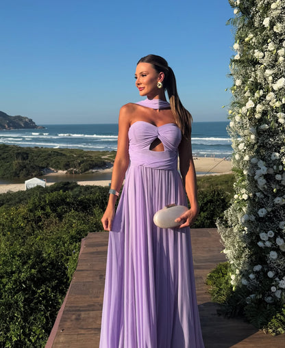 Robe de mariée trapèze en mousseline violette, sans bretelles, robe de bal J6945