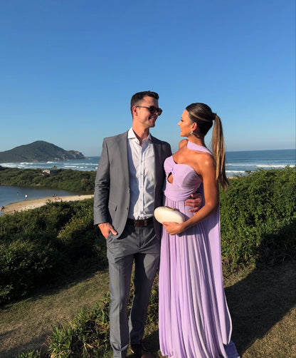 Robe de mariée trapèze en mousseline violette, sans bretelles, robe de bal J6945