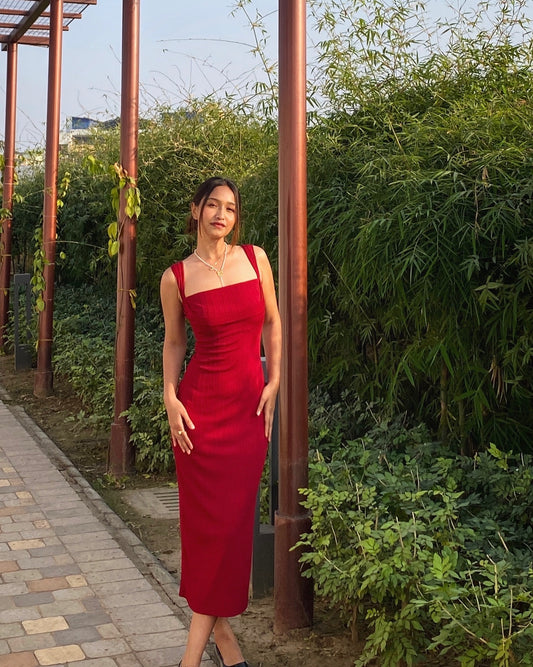 Red Sheath Satin Prom Dress Birthday Outfit J6910