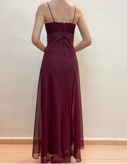 Spaghetti Straps Wine Red Long Prom Dress Vintage Evening Dress J8575