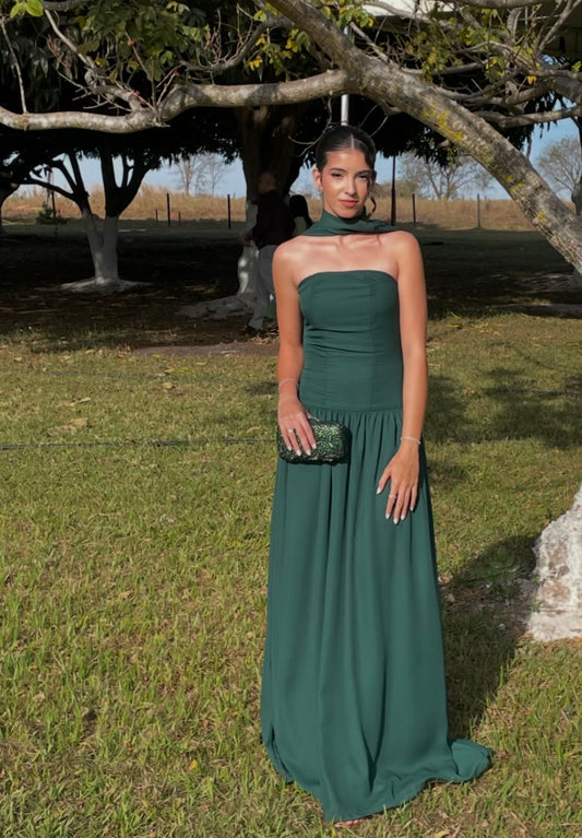 Robe de bal longue bustier coupe trapèze verte J7959