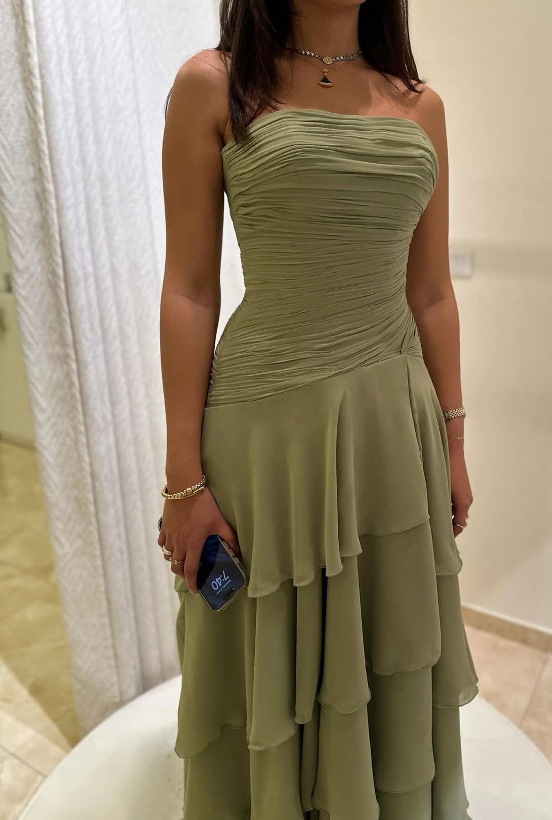 Trägerloses A-Linien-Ballkleid mit Stufendesign, formelles Abendkleid, Partykleid J7161