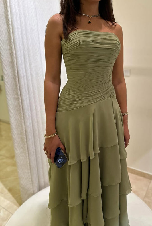 Trägerloses A-Linien-Ballkleid mit Stufendesign, formelles Abendkleid, Partykleid J7161