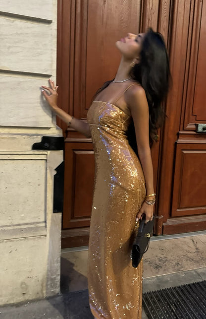 Spaghetti Straps Sequin Sheath Evening Dress Formal Prom Dress J7042