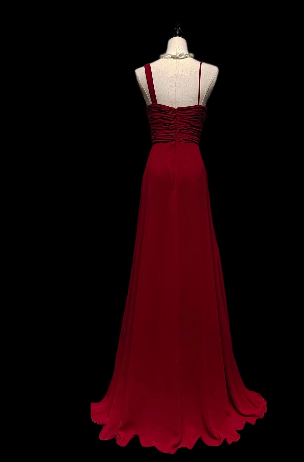 Robe de soirée rouge en mousseline de soie, coupe trapèze, tenue d'invitée de mariage, J7317
