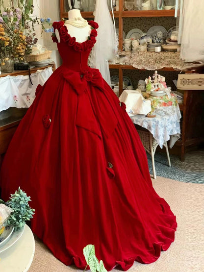 A Line Red 3d Flower Birthday Ball Gown Sweet 16 Birthday Dress J7721