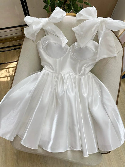 A-Linie, weißes, kurzes Heimkehrkleid, Geburtstagskleid J7308