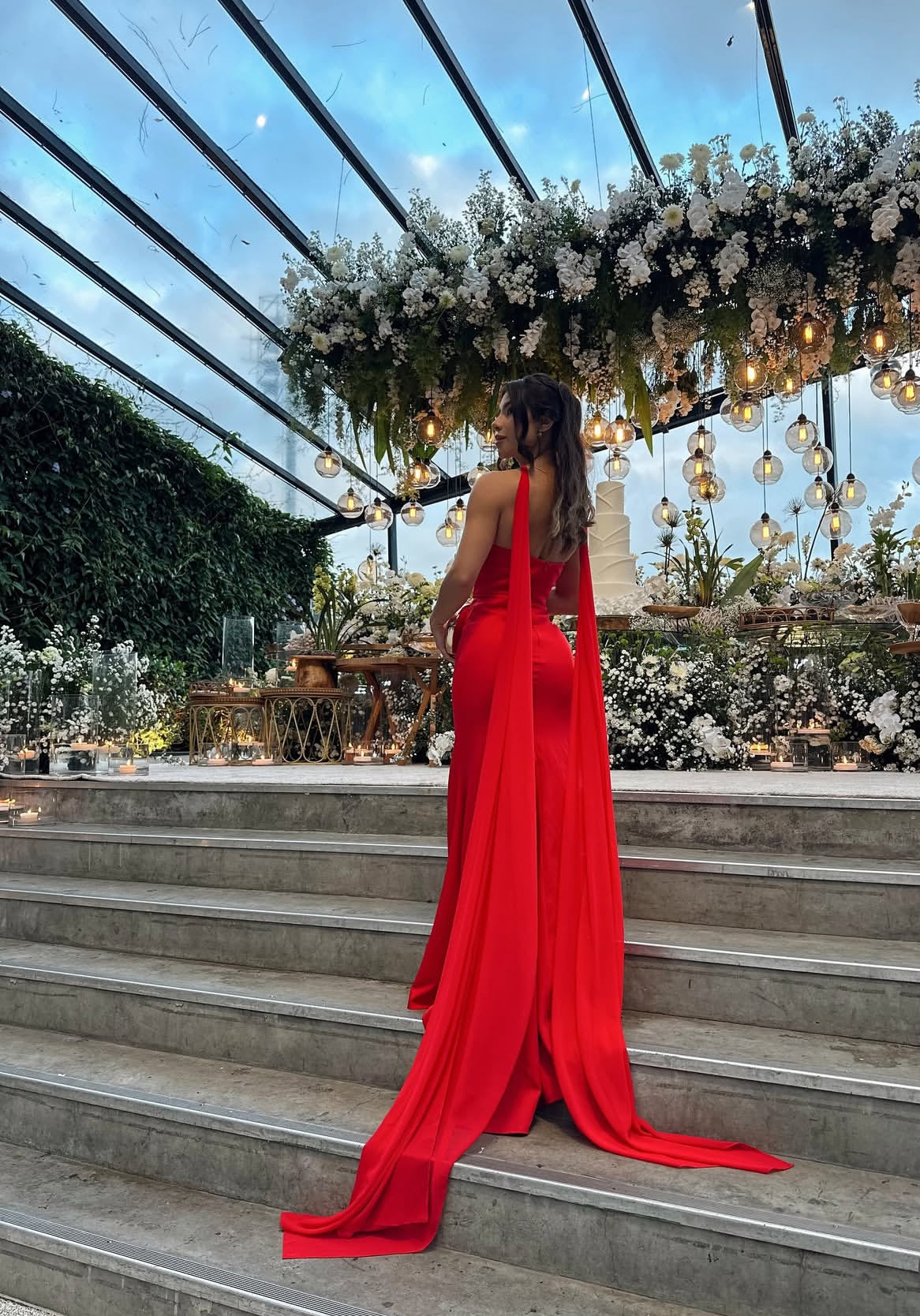 Robe de bal sirène rouge chérie, robe d'invitée de mariage J7019