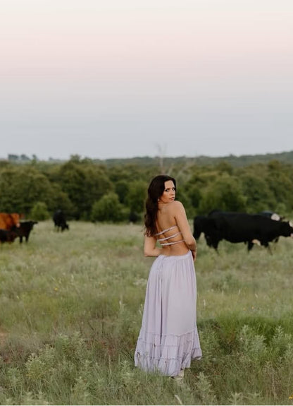 Robe de bal longue bustier coupe trapèze dos nu, robe d'invitée de mariage J7926