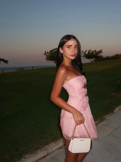 Strapless A Line Pink Homecoming Dress Short Birthday Dress J7802