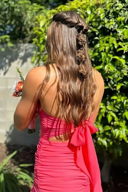 Schickes, trägerloses, königsblaues, kurzes Heimkehrkleid mit Rüschen J8371