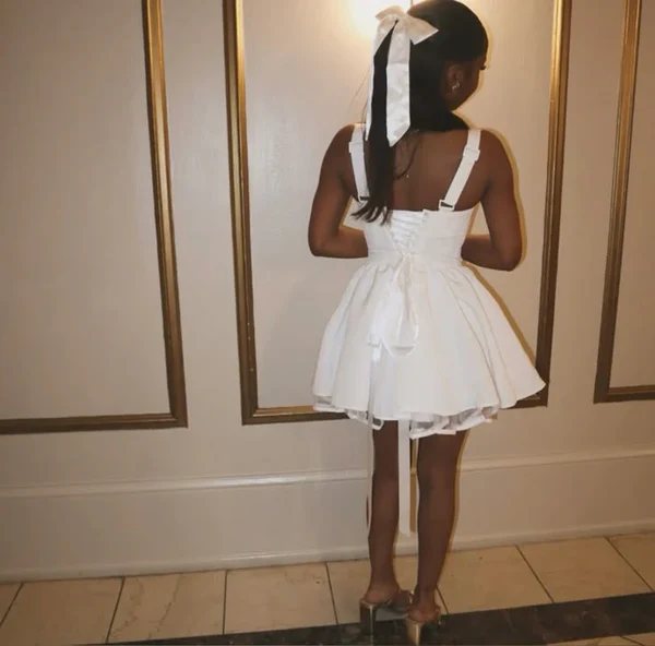 White 8th Grade Homecoming Dresses Short Cocktail Graduation Dress Hoco Outfits  J7115