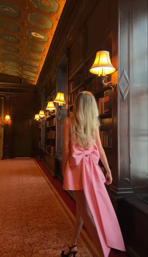 Robe de soirée rose courte, robe de cocktail courte, robe de bal courte avec nœud papillon, J7265
