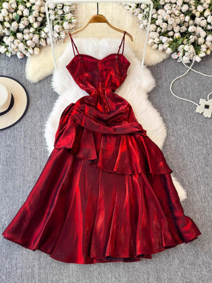 Sexy Satin Backless Dress Summer Irregular Ruffled Long Dress L45