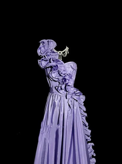 Robe de bal longue en satin à une épaule et coupe trapèze, tenue d'anniversaire, robe de remise de diplôme, J7116