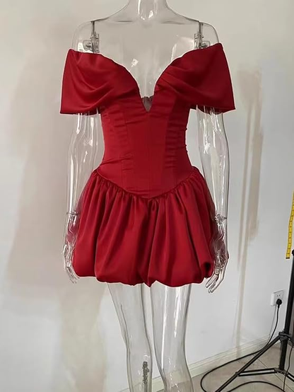 Robe de soirée trapèze à épaules dénudées, robe d'anniversaire J7234